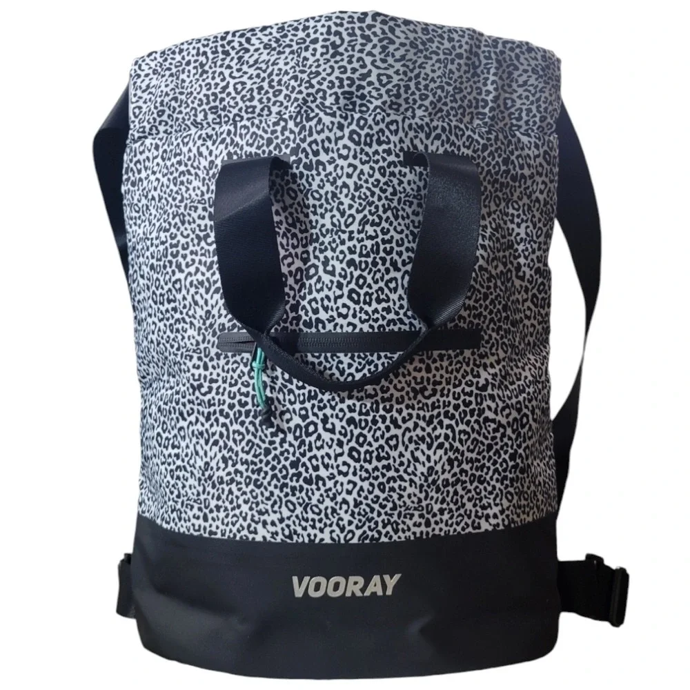 Vooray Cinch Backpack OS Leopard Print Nylon Water Resistant Gym Tote Bag Travel